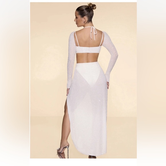 Oh Polly CHAMPEL Embellished Cowl Neck Maxi Dress in Ivory sz 4 US In Ivory - Picture 2 of 9